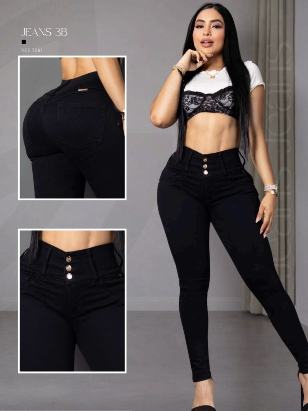 Jeans Colombianos High-Waist Black Women’s Jeans with Triple Button Detail